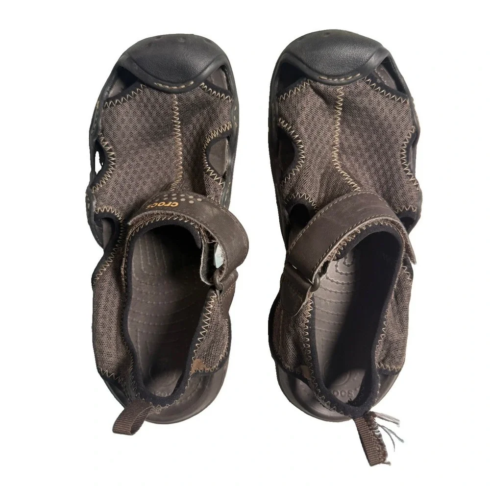 Crocs Swiftwater Mesh Deck Sandal Men's Size 8 Gray Outdoor Sport  Trail 15041